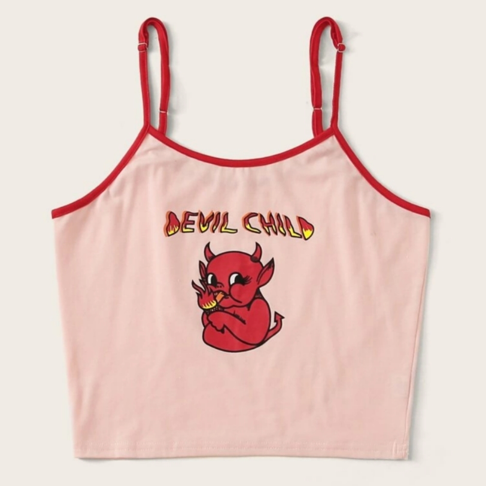 XL Devil Child pink and red Shein crop top